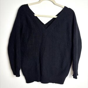 Minnie Rose Black Cashmere V-Neck Sweater